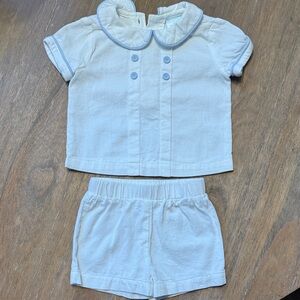 Edgehill Collections White Baby Outfit with Blue Trim
